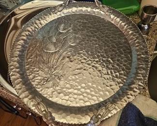 Hammered Aluminum Tray.  Beautiful Design & Handles