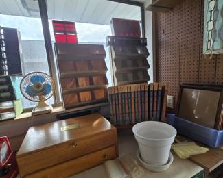 Silverware Wood Box, Books, Fan Garage Storage Misc