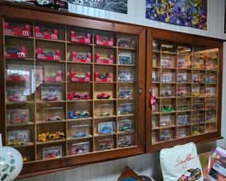 Double Wood/Glass Case with Locked Door & Model Cars & Trucks.  Sold as it is shown!