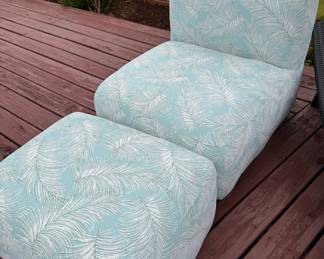 Teal chaise chair and ottoman, poolside. LOT 37