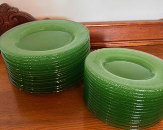 Green Depression glass plates-excellent condition