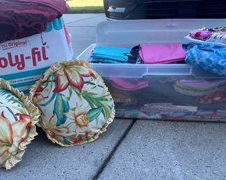 Fabric with (2) pillows plus a box of poly fil