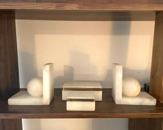 Stone marble bookends and boxes