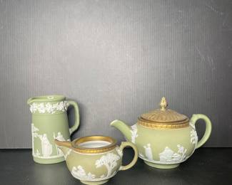 Wedgwood Jasperware Teapot, creamer, pitcher