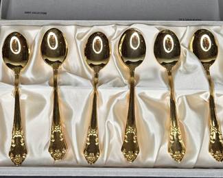 24k gold plated spoon set vtg