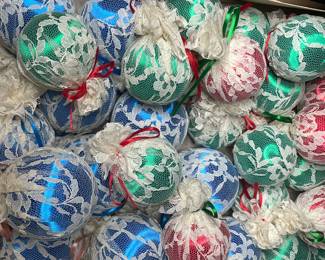 Lace wrapped Christmas balls vtg