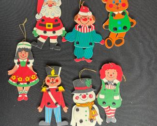 Wood jointed ornaments vtg