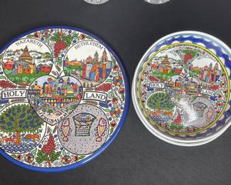 Holy Land Jerusalem Nazareth Bethlehem plate & bowls vtg