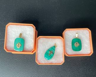9k gold and Malachite pendants