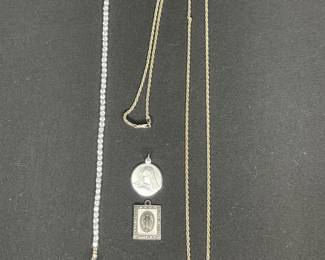 Sterling silver CZ bracelet & necklace, religious pendants