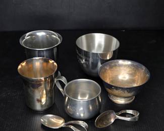 Silver plate & pewter cups and spoons