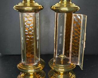 Brass glass lanterns vtg