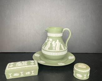 Wedgwood Jasperware trinket boxes, pitcher