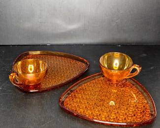 Vintage amber glass snack set