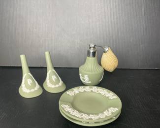 Wedgwood Jasperware perfume bottle, heels & plates