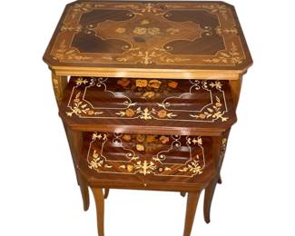 Vintage wood inlay nesting tables