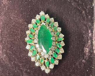 14k gold diamond emerald pendant vtg