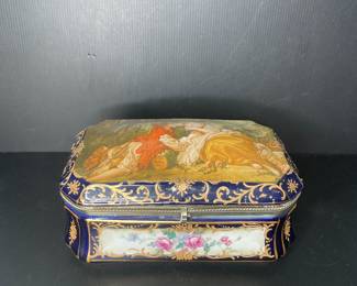 RS Prussia painted porcelain jewelry box vtg