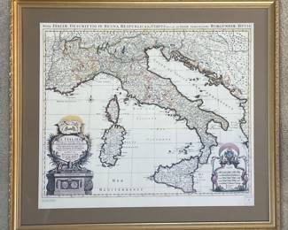 Framed Italy map vtg