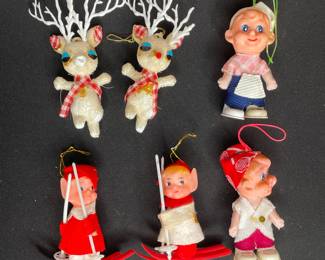 Vintage blow mold & flocked ornaments