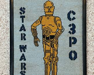 Star Wars C-3PO framed needlepoint vtg