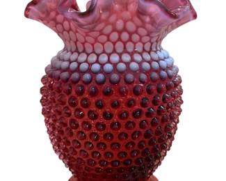 vintage Fenton Cranberry Opalescent Hobnail glass vase