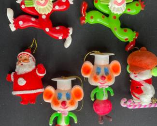 Vintage blow mold & flocked ornaments