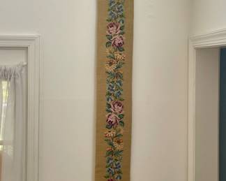 Vtg floral needlepoint wall hanging, bell pull