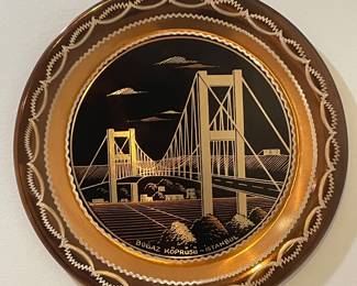 vintage Turkish copper etched plate