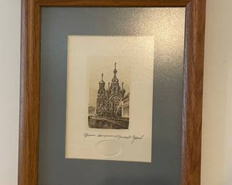 Vtg etching  Church of the Savior on Spilled Blood in St. Petersburg, Russia