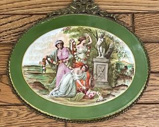 Vintage hand-painted porcelain plaque