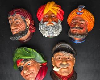Large collection vintage Chalkware wall hanging head figurines Bossons vtg