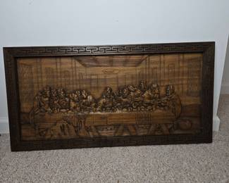 Carved wood wall art vtg