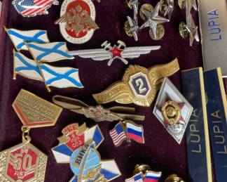 Vtg. military medals and pins.