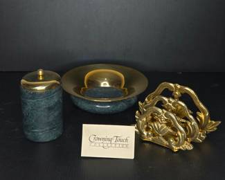 vintage smoking set Crowning Touch Collection & brass mail holder