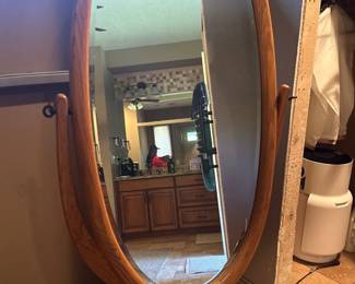 Oval oak floor mirror