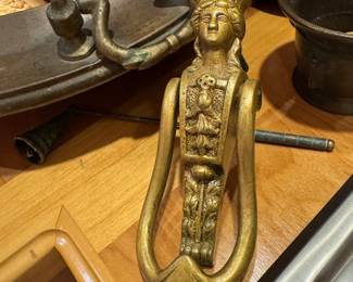heavy Neoclassical caryatid brass door knocker