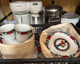 Adorable Christmas dinnerware set for twelve .. teacups,   saucers, dinner plates, salad plates, and bowls.including a set of the twelve days of Christmas plates for dessert. All in wonderful condition