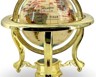 Semi-Precious Stone Globe on Brass Stand