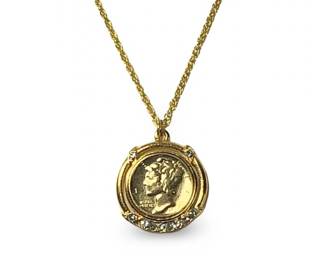 1942 Mercury Dime Gold Tone Pendant Necklace