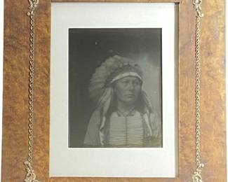 Framed Native American Glass Negative Photograph