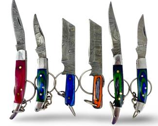 6pc Miniature Damascus Keychain Pocket Knives