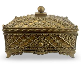 Ornate Gold Painted Wood Carved Chest