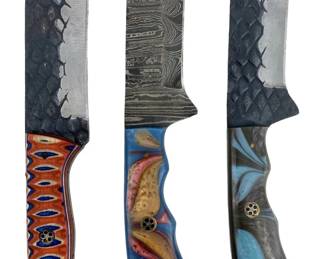 3pc Hand Forged Sheathed Damascus Knives
