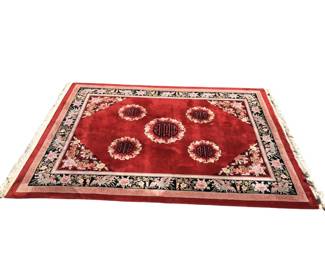 Red Chinese Oriental Fringe Art Deco Area Rug