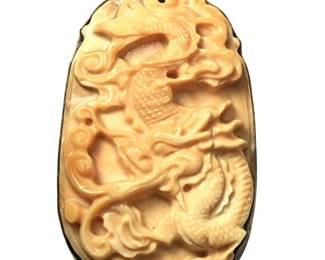 Sterling Silver Carved Jade Dragon Pendant