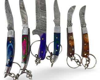6pc Miniature Damascus Keychain Pocket Knives
