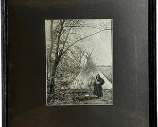 1890 Halftone Print Native Lady Infront of Teepee