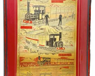 âFirst Passenger Train" Antique Japanese Woodblock