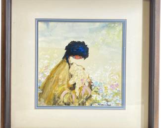 Signed S. Beck Oil on Paper Native with child